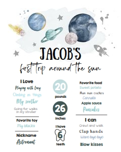 Milestone Sign Space Planets White Silver Boy 0357 design preview