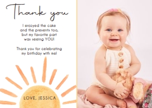 Birthday Thank you Card Sun Watercolor V2 0431 Photo design preview