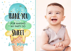 Thank You Card Ice Cream Blue Mint Yellow 0243 Photo design preview