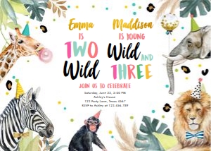 Birthday Invitation Party Animals Horizontal V3 Joint Two Three 0417 design preview