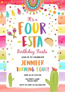 Birthday Invitation Four-Esta Fiesta Colors White 0134 design preview