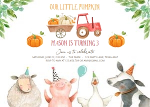 Birthday Invitation Farm Animals Pumpkin Red Tractor 0155 design preview