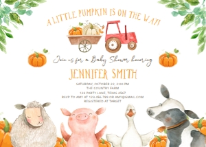 Baby Shower Invitation Farm Animals Pumpkin Neutral 0155 design preview