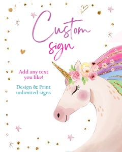 Custom Editable Sign Unicorn White 0411 design preview