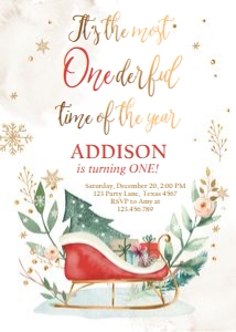 Birthday invitation Most Onederful time of the Year Sleigh Red 0353 design preview