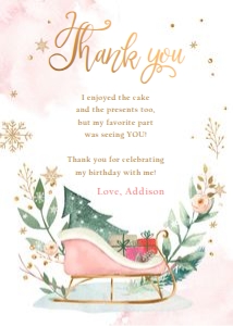 Thank You Card Winter Sleigh Pink Gold 0353 design preview