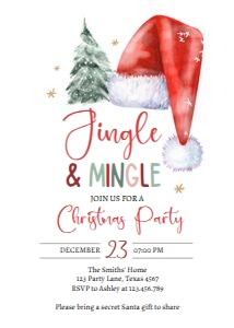 Christmas Party Invitation Jingle And Mingle Santa Hat 0444 design preview