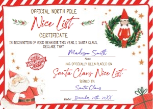 Santa Claus Nice List Certificate Wreath Elf Girl V2 0358 design preview