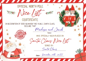 Santa Claus Nice List Certificate Wreath Elves Boy Girl V2 0358 design preview