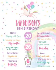 Birthday Milestone Poster Unicorn Rainbow 0336 design preview