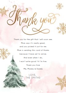 Thank You Card Winter Tree Watercolor Pink Gold 0363 design preview