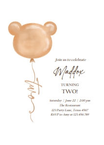 Two Invitation Bear Balloon 0439 design preview