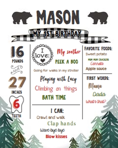 Milestones Poster Lumberjack Trees Bears Black White Gingham 0377 design preview