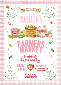 Birthday Invitation Farmers Market Gingham Vertical Pink 0144 design preview