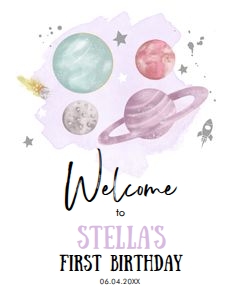 Welcome Sign Birthday Space Planets White Girl Purple Silver 0357 design preview