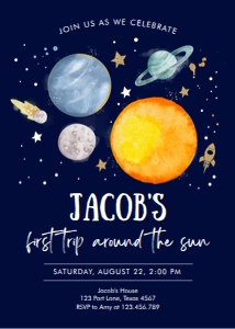 Invitation Space Planets Boy Dark Sun 0357 design preview