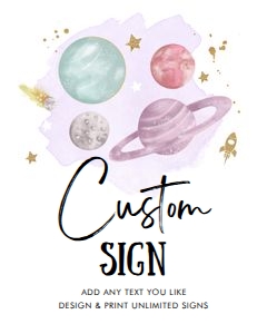 Custom Editable Sign Space White Planets Purple 0357 design preview
