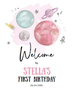 Welcome Sign Birthday Space Planets White Girl Silver 0357 design preview