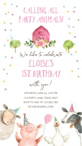 Birthday invitation Farm Animals Girl Confetti Phone 0155: Birthday invitation Farm Animals Girl Confetti Phone 0155