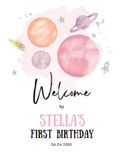 Welcome Sign Birthday Space Planets Pink Orange 0357 design preview