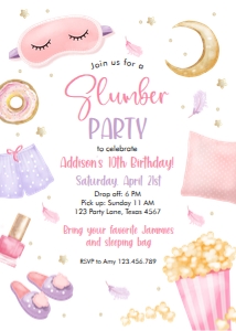 Birthday Invitation Slumber Party Pink White 0447 design preview