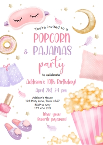 Birthday Invitation Popcorn and Pajamas White 0447 design preview