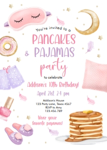Birthday Invitation Pancakes and Pajamas White 0447 design preview