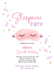 Birthday Invitation Sleepover Pink Mask White 0447 design preview