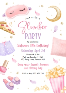 Birthday Invitation Slumber Party Pink White Pizza 0447 design preview
