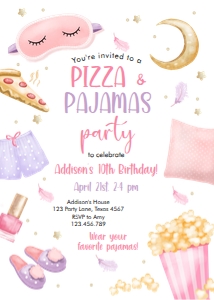 Birthday Invitation Pizza and Pajamas White 0447 design preview