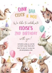 Birthday Invitation Farm Pink 0448 design preview