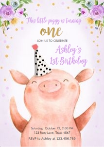 Birthday Invitation Pig Purple 0188 design preview