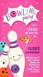 Birthday Invitation Bowling Pins Girl Phone 0324 design preview