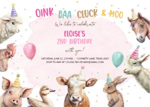 Birthday Invitation Farm Pink Horizontal 0448 design preview