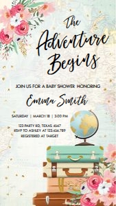 Baby Shower Invitation Adventure Begins Map Pink 0030 Phone design preview