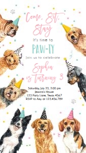 Birthday Invitation Pawty Dogs Girl 0384 Phone design preview