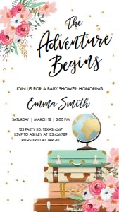 Baby Shower Invitation Adventure Begins White Pink 0030 Phone design preview