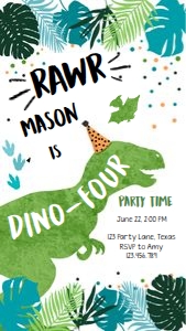 Birthday Invitation Dinosaur T-Rex Dino-Four Blue Green White 0389 Phone design preview