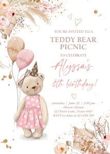 Birthday Invitation Bear Picnic Pink 0421 design preview