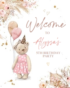Welcome Sign Birthday Bear Boho Girl 0421 design preview