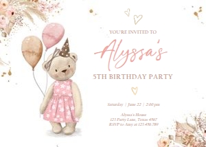 Birthday Invitation Bear Pink Horizontal 0421 design preview