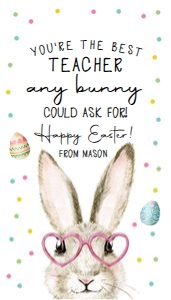 Favor Tag Best Teacher Any Bunny Watercolor 0449: Favor Tag Best Teacher Any Bunny Watercolor 0449