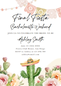 Bachelorette Weekend Invitation Final Fiesta Cactus Watercolor 0419 design preview