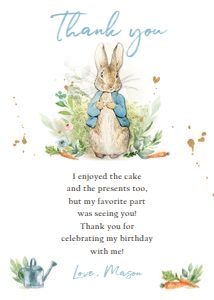 Thank You Card Birthday Peter Rabbit 0351 design preview