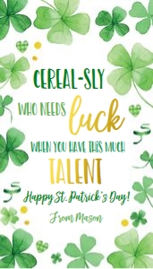 Favor Tag St Patricks Day Cereal-sly Talent Clover 0451 design preview