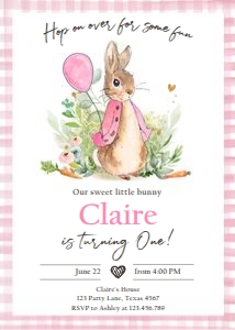Invitation Birthday Flopsy Rabbit Pink Border v2 design preview