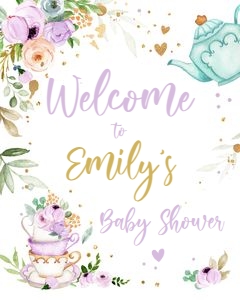 Welcome Sign Tea Baby Shower Purple V3 design preview