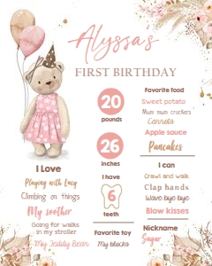 Birthday Milestone Sign Bear Girl 0421 design preview
