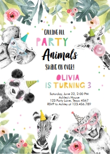 Birthday Invitation Party Animals Girl Vertical Panda 0322 design preview