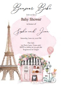 Baby Shower Invitation French Patisserie Bonjour Bebe Eiffel Tower 0441 design preview